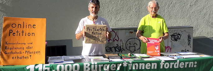 Gegen die Gentech-Deregulierung: Infostand des Konstanzer Bündnisses für gerechten Welthandel